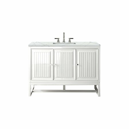 JAMES MARTIN VANITIES Athens 48in Single Vanity, Glossy White w/ 3 CM Ethereal Noctis Top E645-V48-GW-3ENC